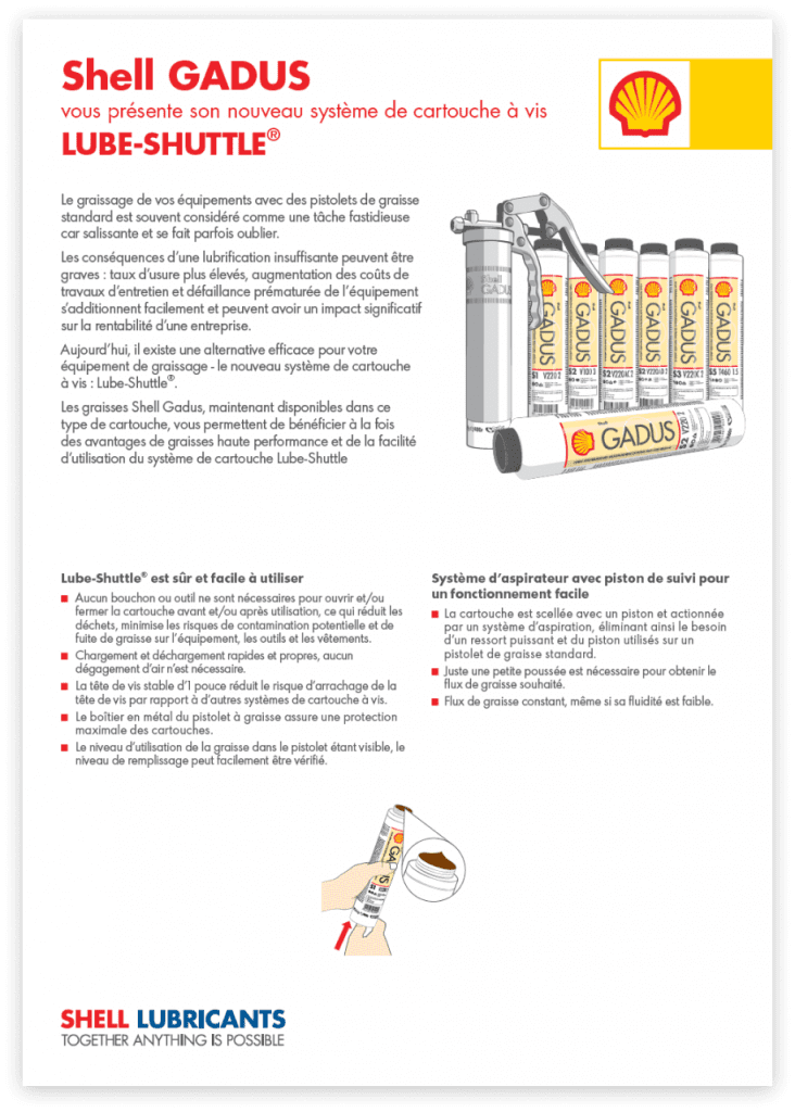 Cartouches à visser Shell Gadus Lube-Shuttle® : l'innovation au service d'un graissage propre et efficace 1 , Whitepapers, Cartouches à visser Shell Gadus Lube-Shuttle® : l'innovation au service d'un graissage propre et efficace