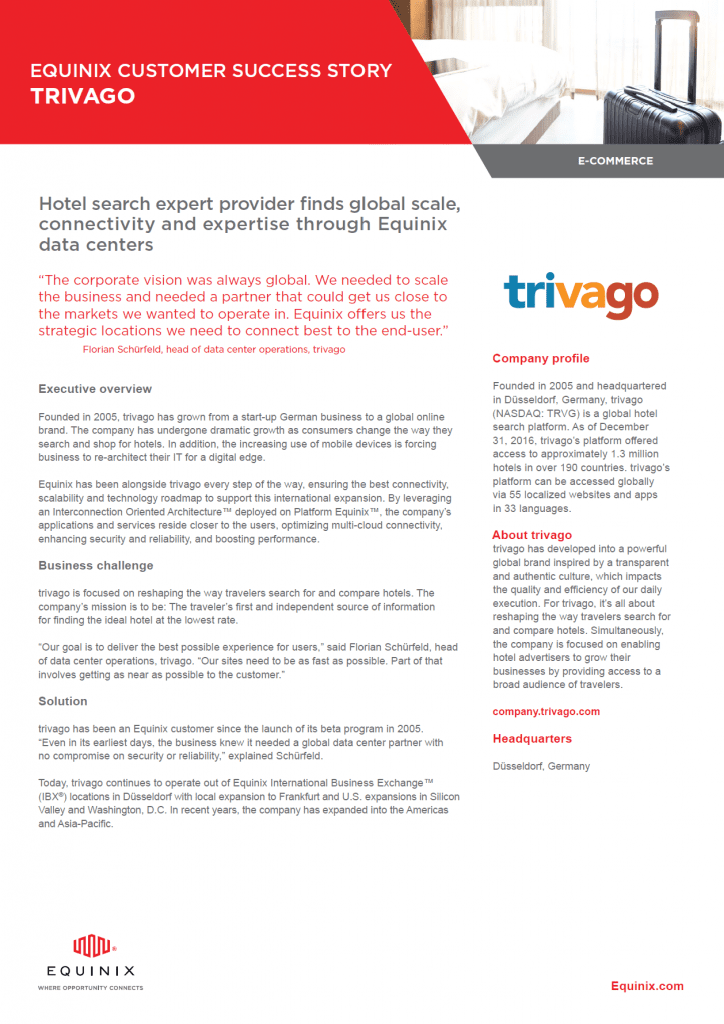 An image of Equinix, Whitepapers, Equinix Customer Success Story: trivago