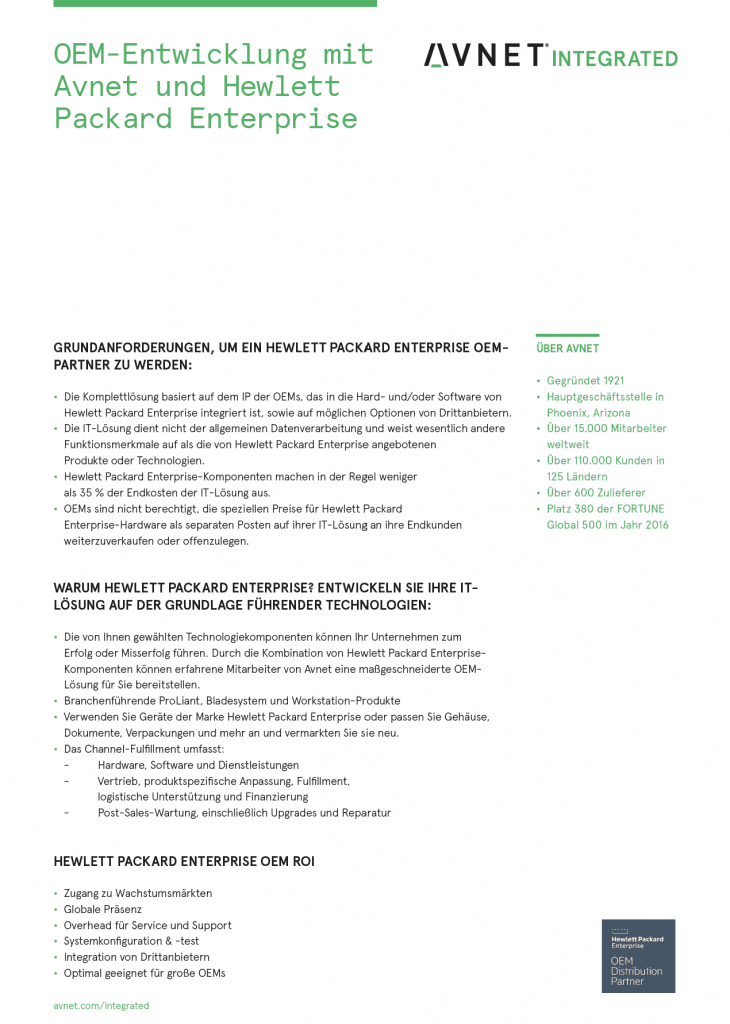 OEM-Entwicklung mit Avnet und Hewlett Packard Enterprise 1 Hewlett Packard Enterprise, Whitepapers, OEM-Entwicklung mit Avnet und Hewlett Packard Enterprise