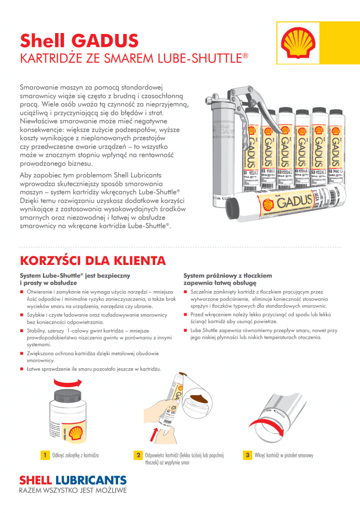 Wkręcane kartridże Lube-Shuttle® ze smarem Shell Gadus – czyste i wydajne smarowanie 1 An image of lube shuttle, Whitepapers, Wkręcane kartridże Lube-Shuttle® ze smarem Shell Gadus – czyste i wydajne smarowanie