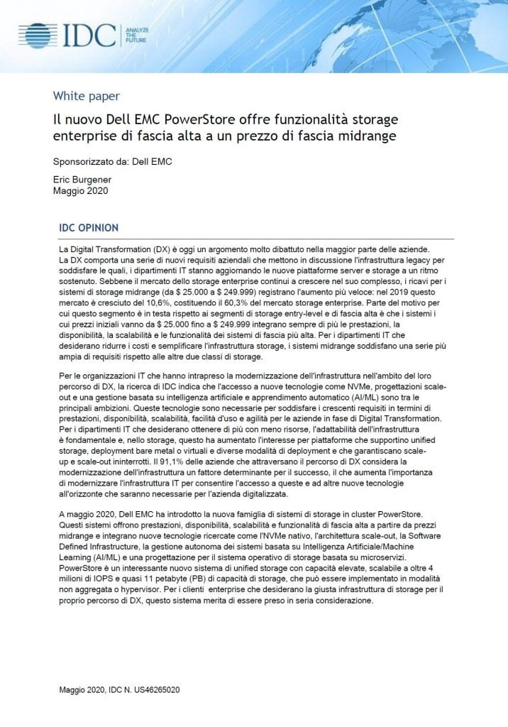 White paper IDC: Delivering Transformative Storage Features with Dell EMC 3 An image of Dell, , White paper IDC: Delivering Transformative Storage Features with Dell EMC