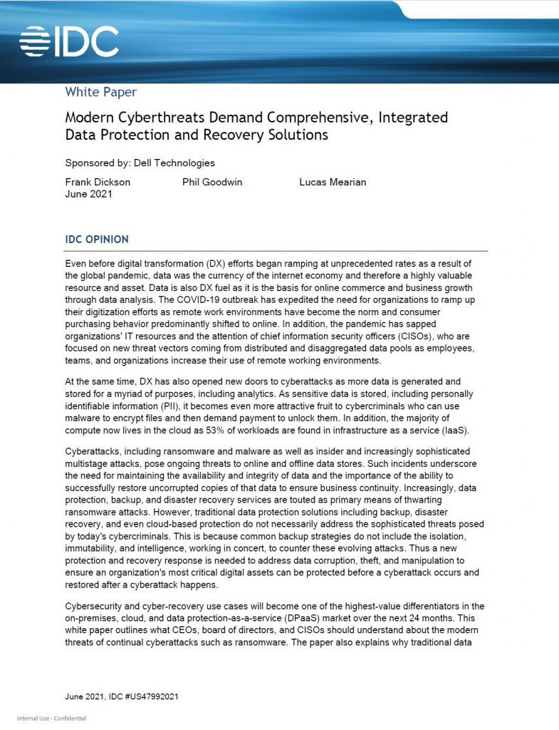 Modern Cyberthreats Demand Comprehensive, Integrated Data Protection and Recovery Solutions 5 Dell, , Modern Cyberthreats Demand Comprehensive, Integrated Data Protection and Recovery Solutions