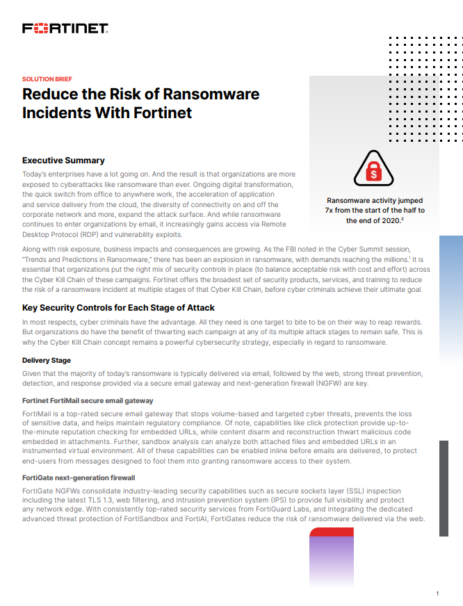 Reduce the Risk of Ransomware Incidents With Fortinet 2 5G, , Reduce the Risk of Ransomware Incidents With Fortinet