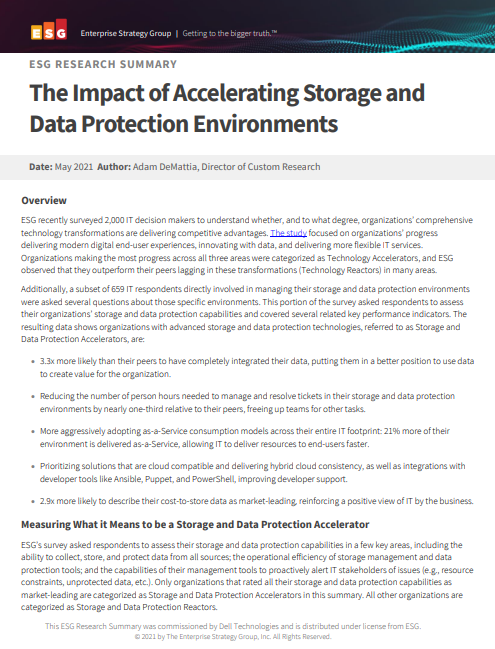 The Impact of Accelerating Storage and Data Protection Environments 4 , , The Impact of Accelerating Storage and Data Protection Environments